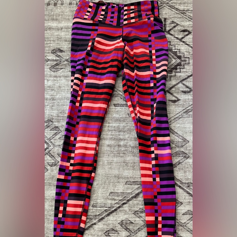 Nike Women’s Leggings in Red, Pink, and Purple Stripes